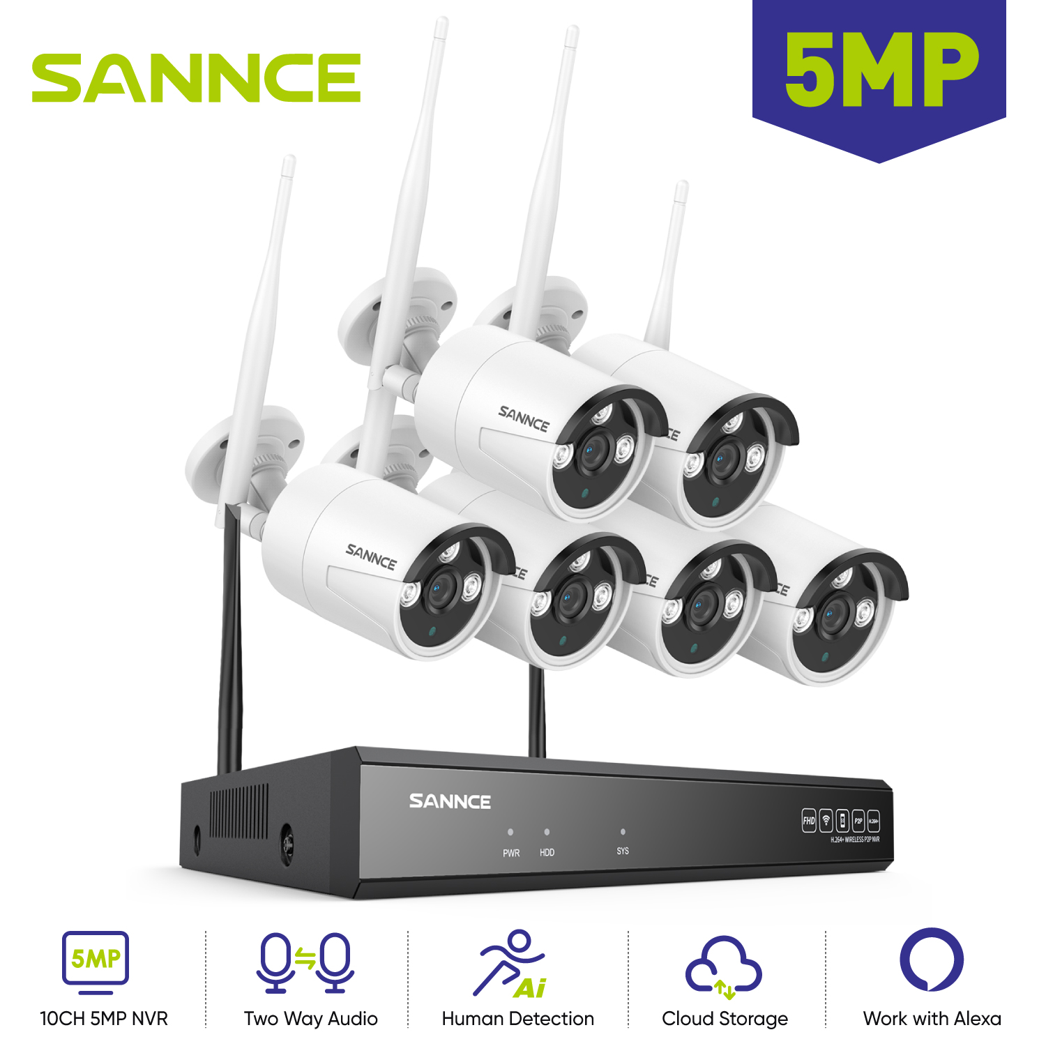 Home Security Nvr - كاميرا مراقبة خارجية Sannce-ip ، مجموعة