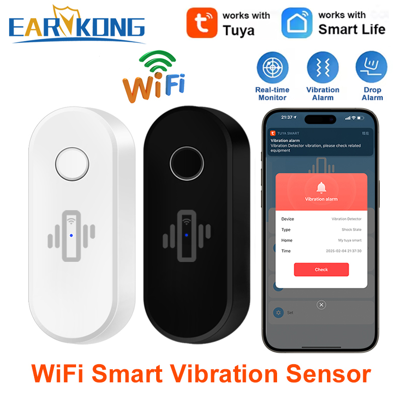 Window Alarm Sensor - Tuya WiFi كاشف الاهتزاز الزجاج كسر
