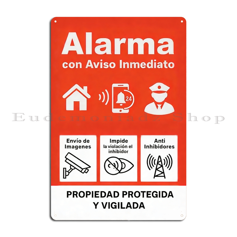 Home Security Alarm System - لوحة معدنية بتصميم ريترو لافتة للنظر،