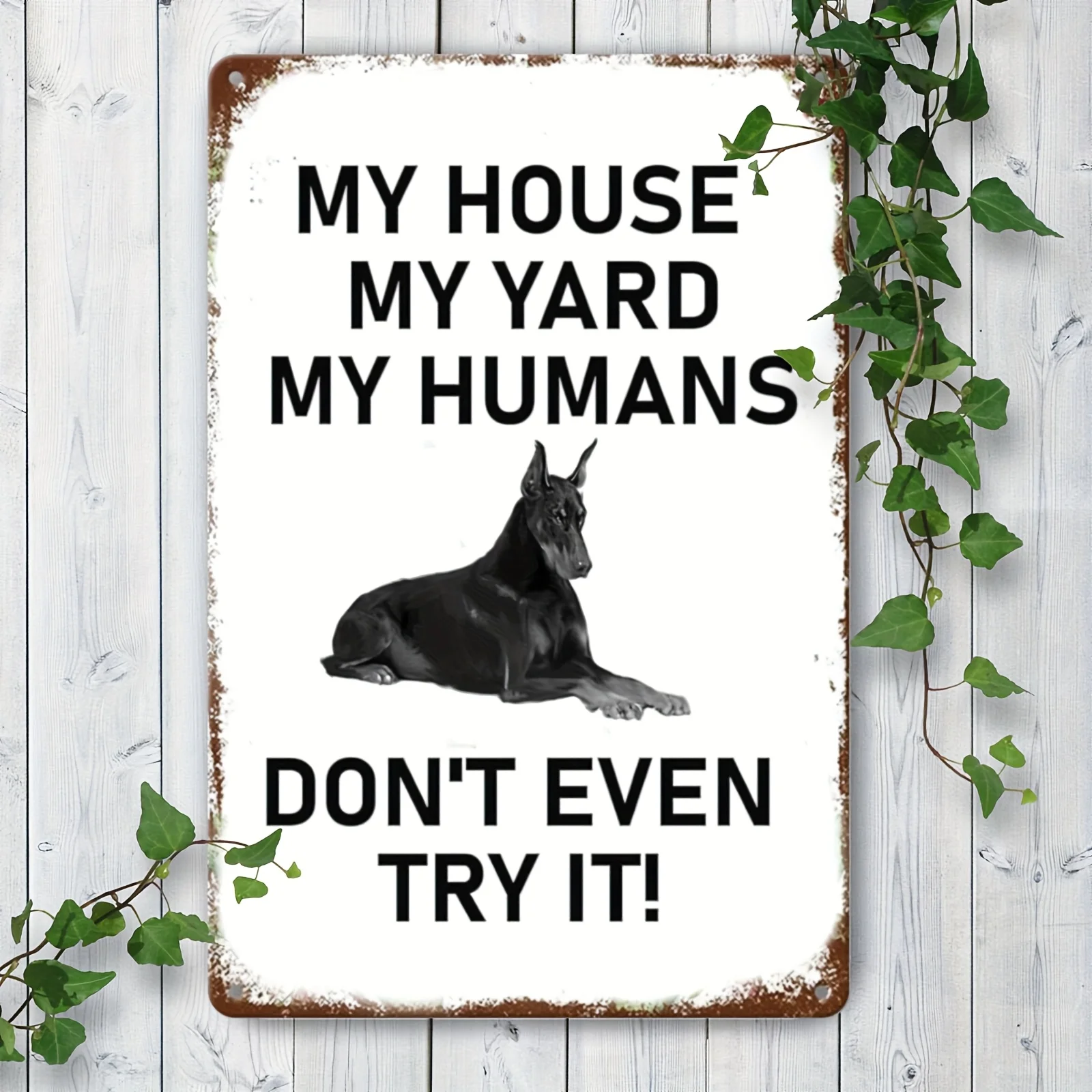 Home Security In My Area - لافتة معدنية تحذيرية بتصميم دوبيرمان عتيق